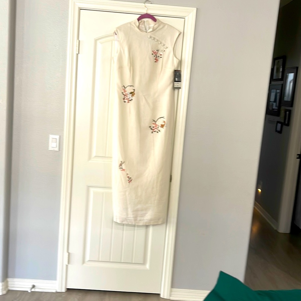 Asian inspired, size 12, new with tags, off white, lined, sleeveless dress